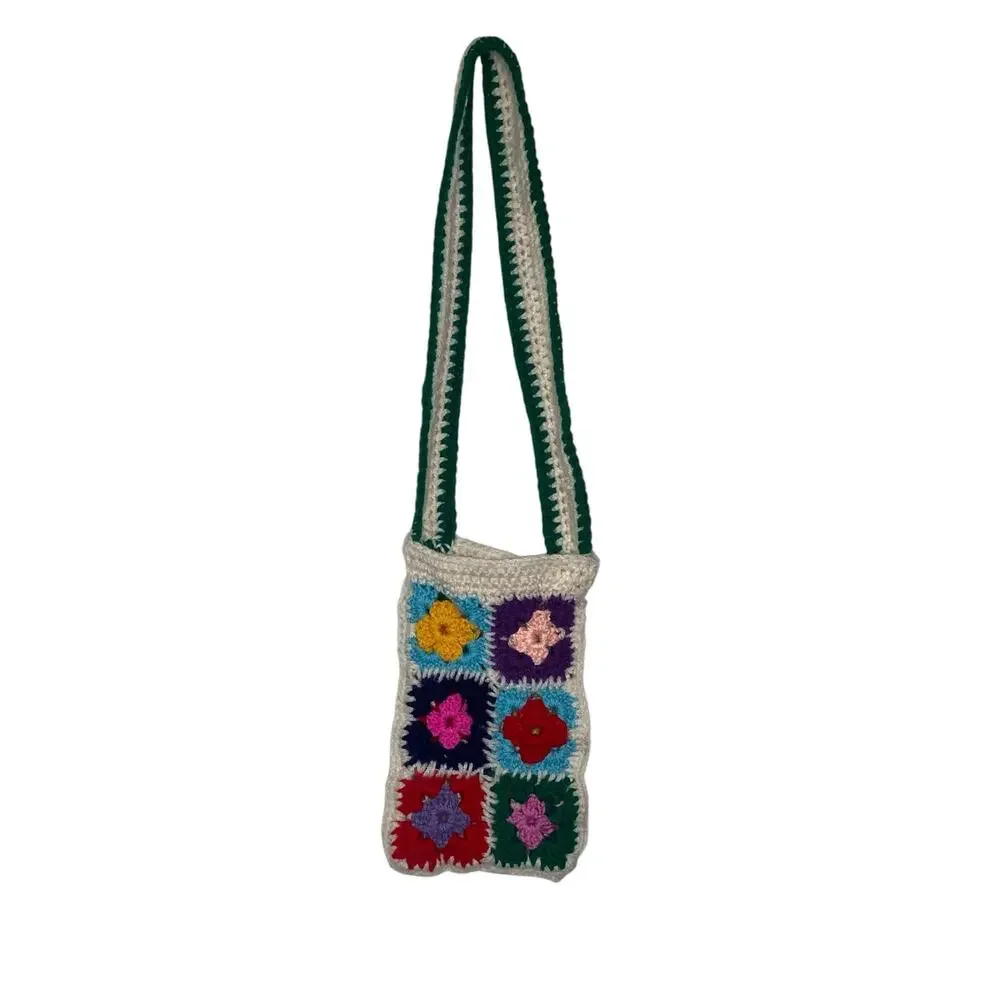 Handmade Crochet Granny Square Floral Mini Crossbody Shoulder Bag Boho